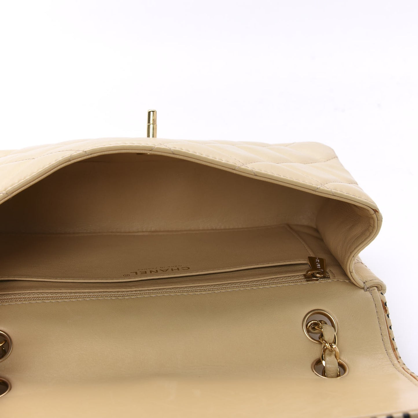 Lambskin Quilted Small Single Flap Beige