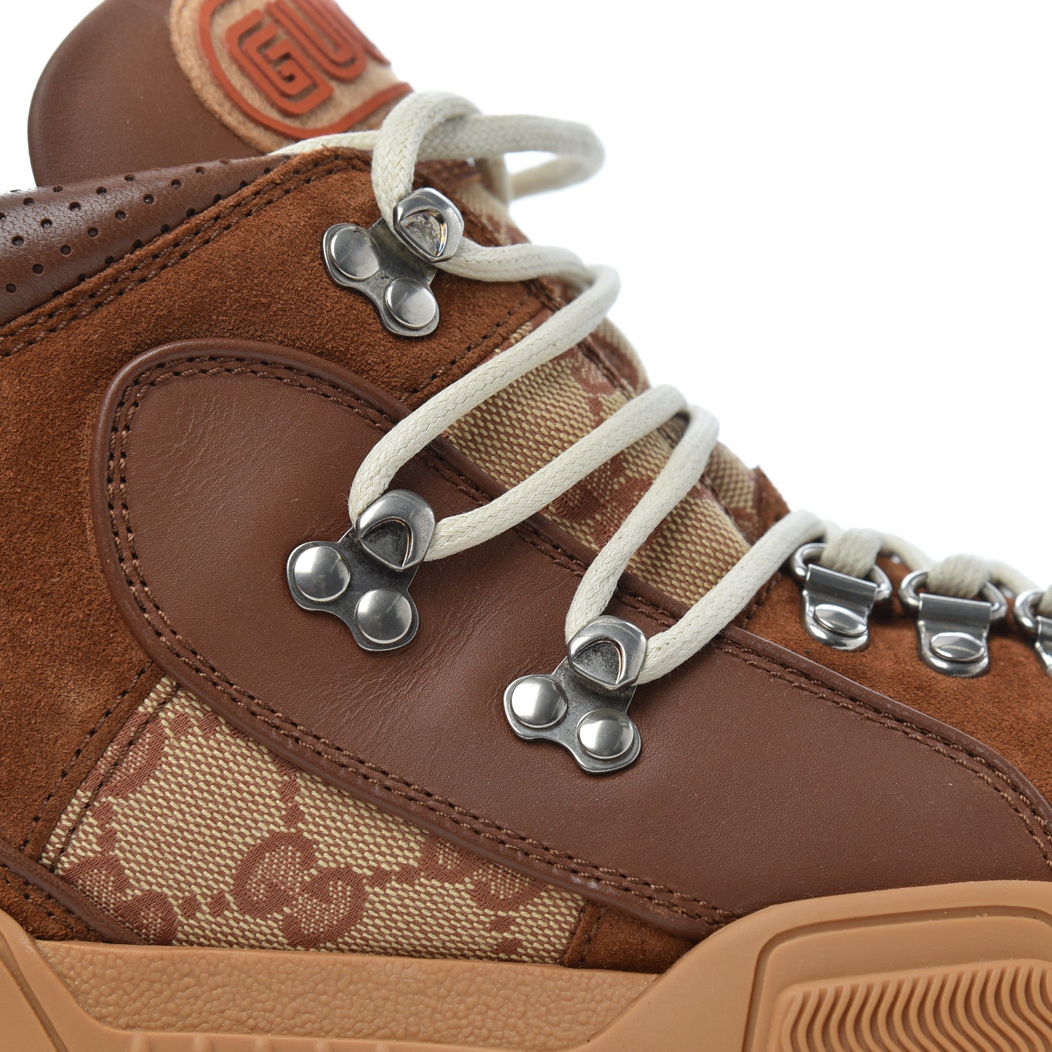 Gucci X SEGA Suede Calfskin GG Monogram Mens Flashtrek Sneakers 8.5 New Cuir Beige Ruggine 9 of 11