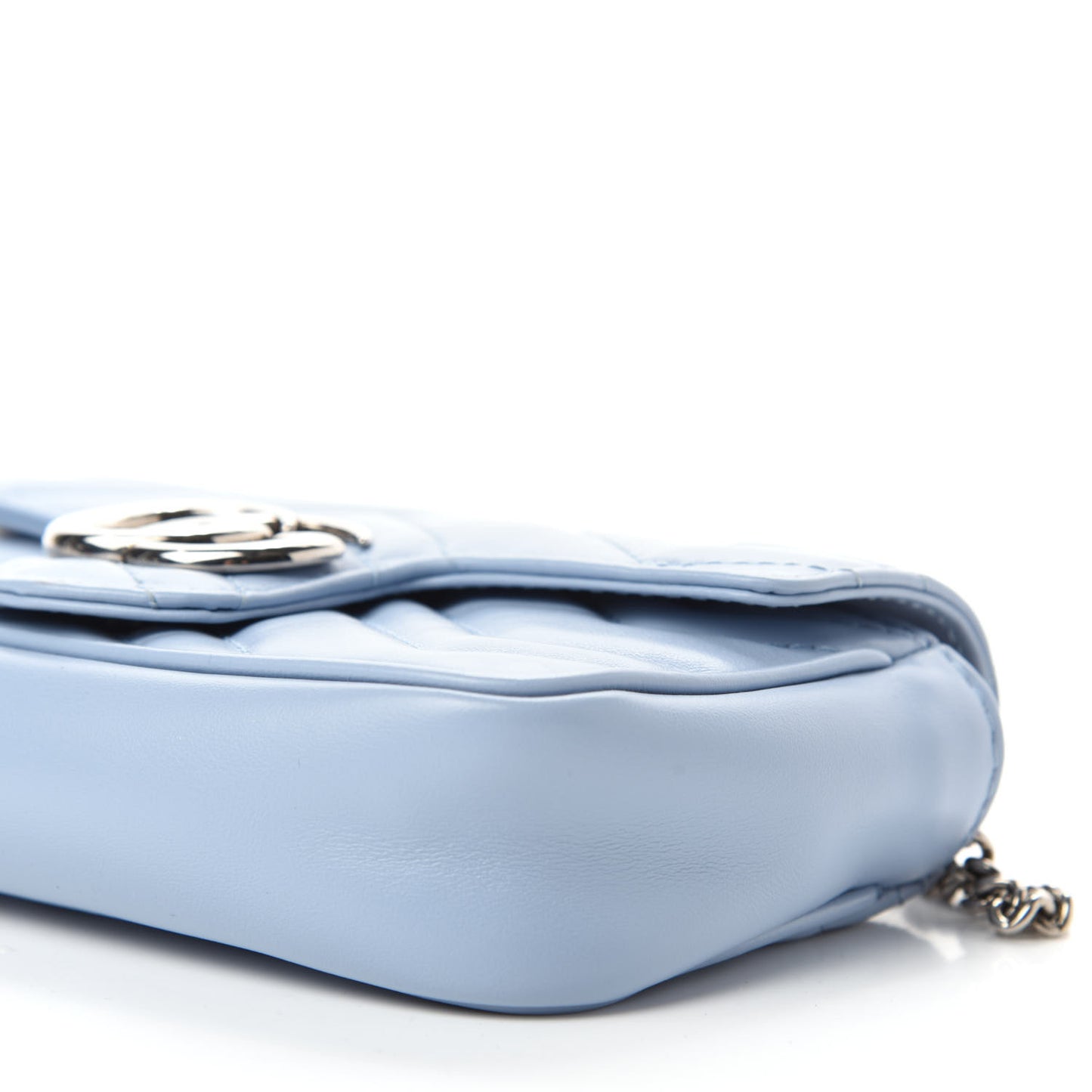 Calfskin Matelasse Super Mini GG Marmont Shoulder Bag Porcelain Light Blue
