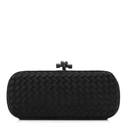 Bottega Veneta Satin Ayers Intreccio Impero Stretch Knot Clutch Black 1 of 6