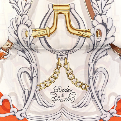 Hermes Silk Brides Et Destin Scarf 90 Orange Cuit Beige 2 of 3