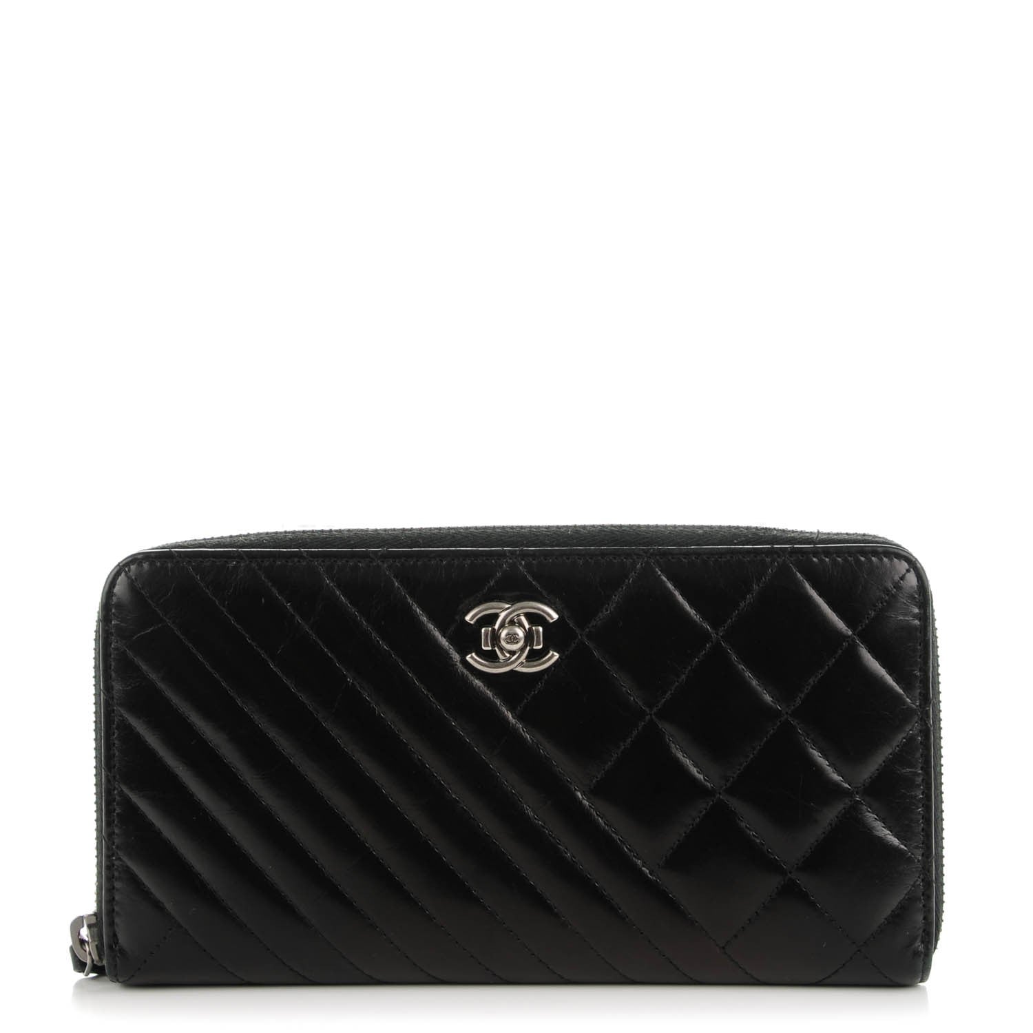 Chanel Glazed Calfskin Coco Boy Large Gusset Zip Around Wallet Black 1 of 8