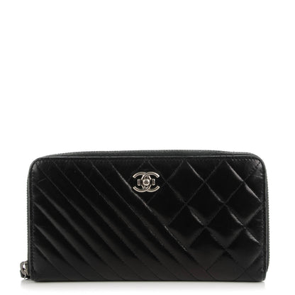 Chanel Glazed Calfskin Coco Boy Large Gusset Zip Around Wallet Black 1 of 8