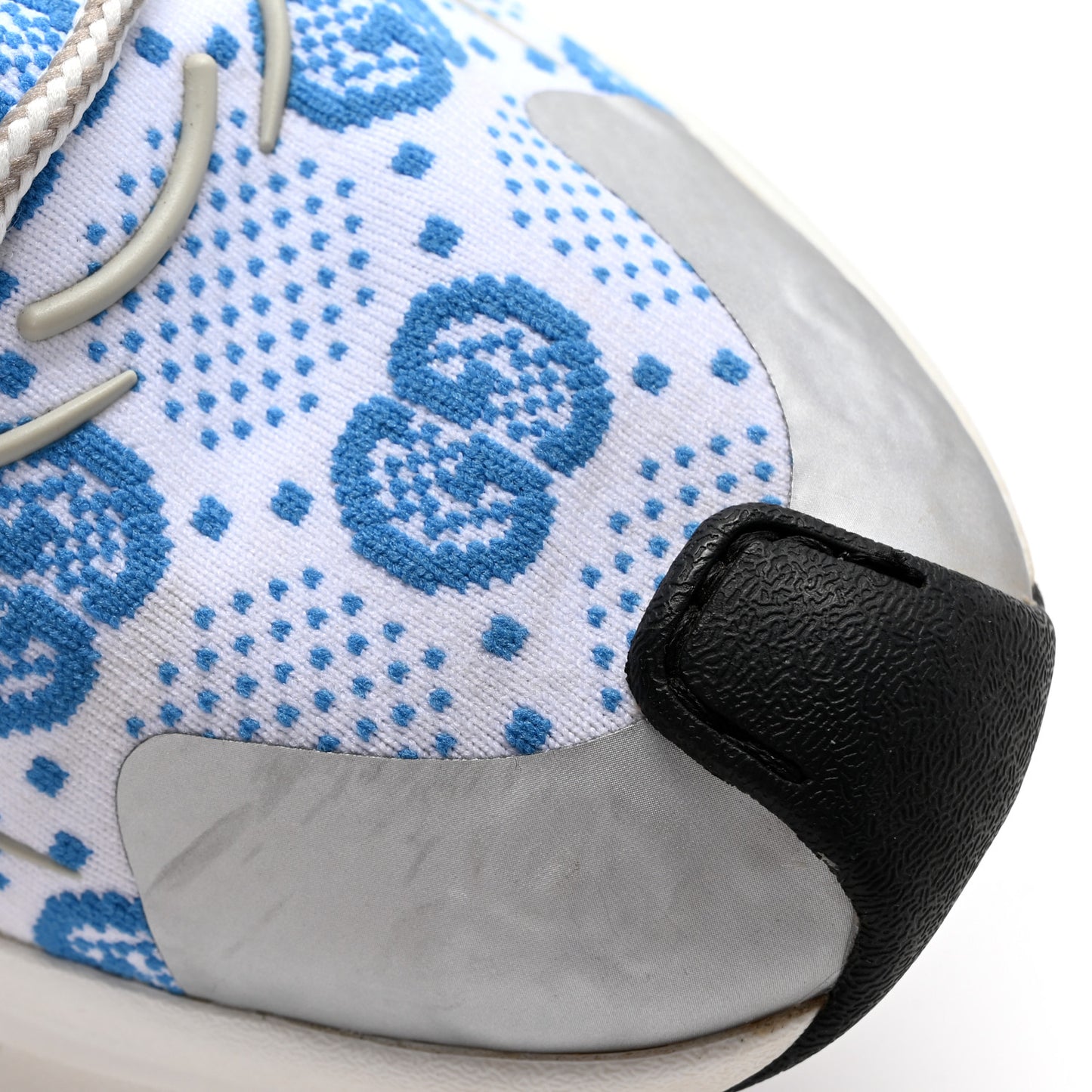 Technical Knit Fabric Waves GG Monogram Womens Gucci Run Sneakers 39.5 Great White Bright Splash Thunder Grey Sky