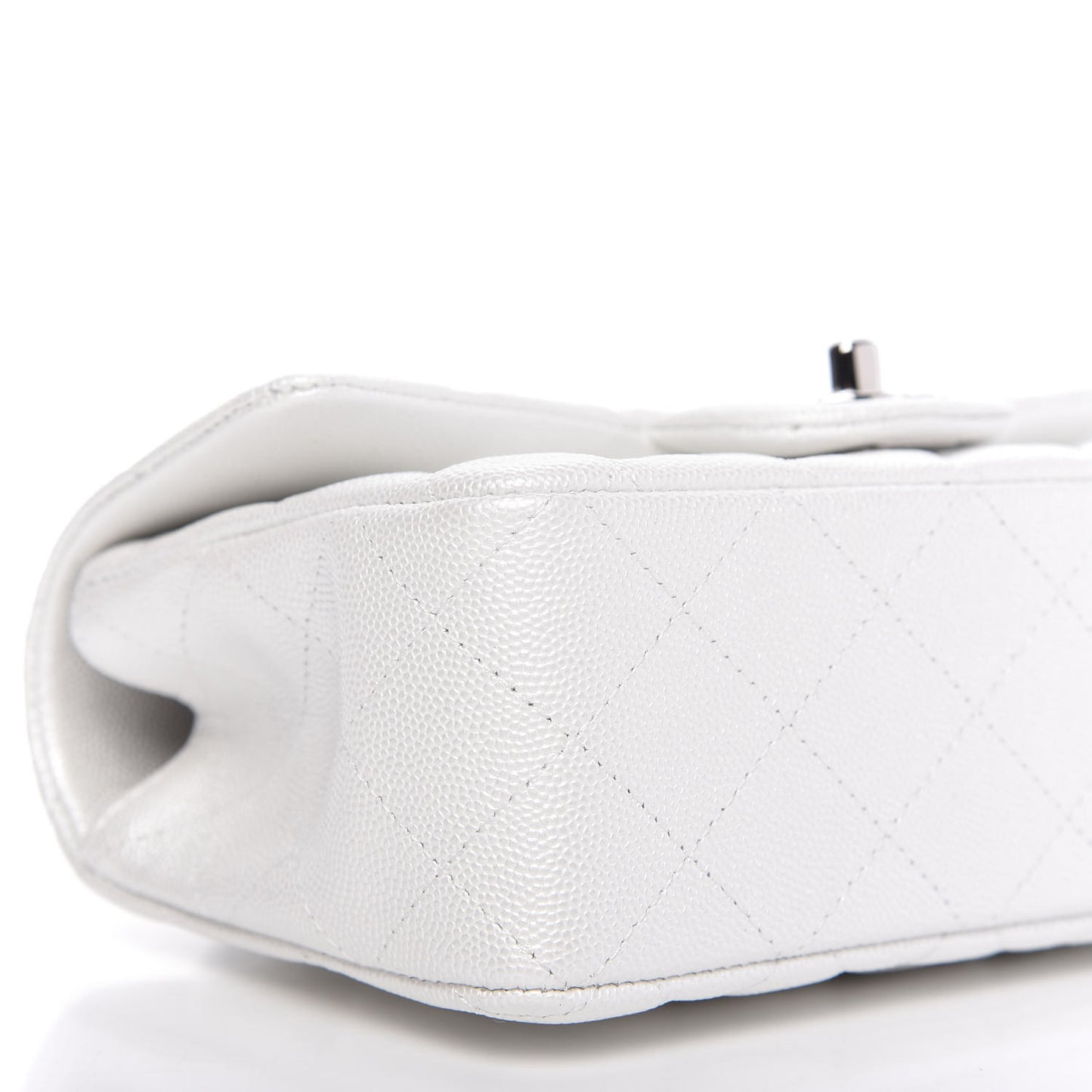 Iridescent Caviar Quilted Mini Top Handle Rectangular Flap White