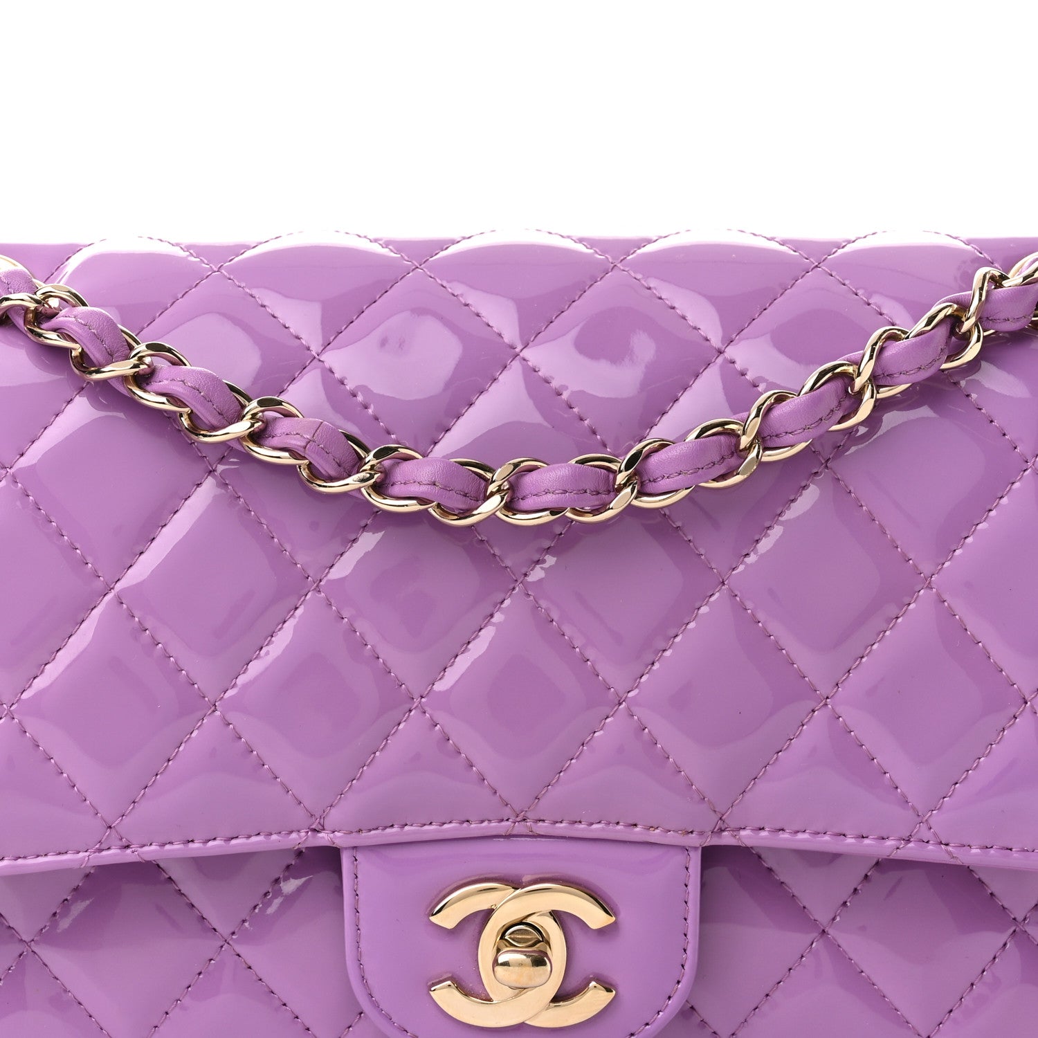 Chanel Patent Quilted Medium Double Flap Light Purple 8 of 10