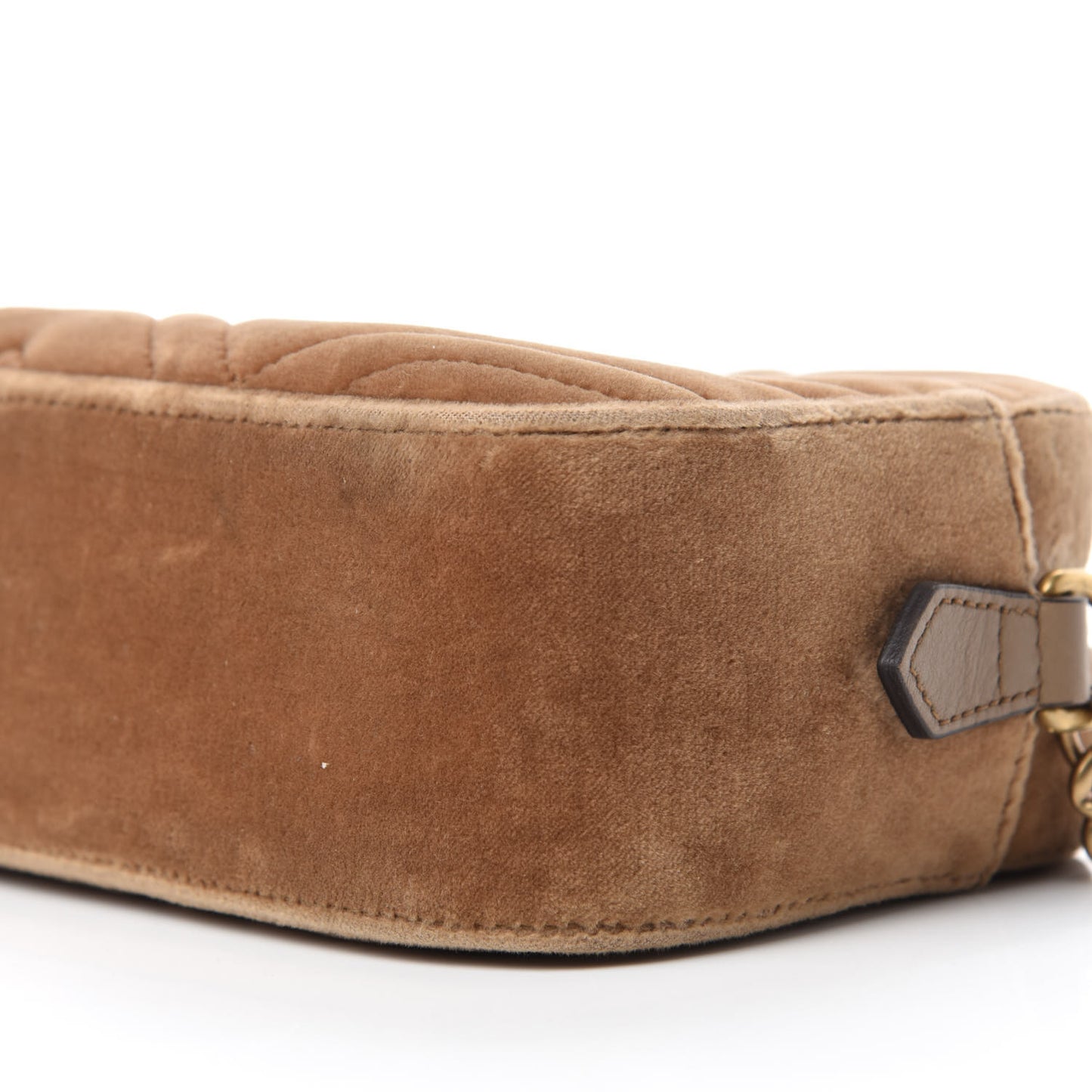 Velvet Matelasse Small GG Marmont Chain Shoulder Bag Taupe