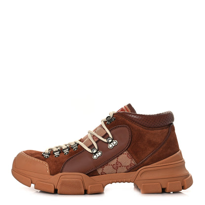 Gucci X SEGA Suede Calfskin GG Monogram Mens Flashtrek Sneakers 9.5 New Cuir Beige Ruggine 1 of 8