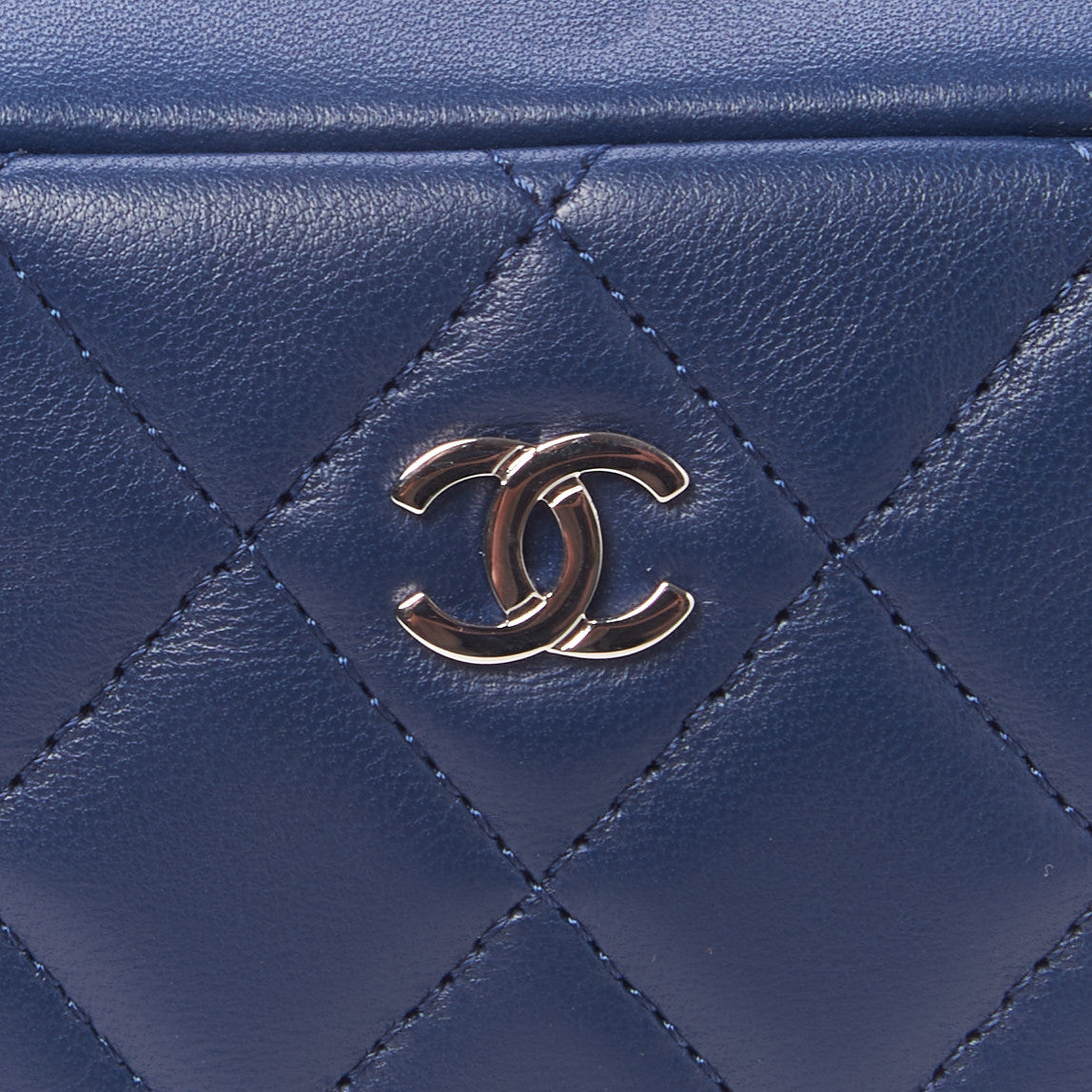 Chanel Lambskin Quilted Medium Curvy Pouch Cosmetic Case Blue 7 of 9
