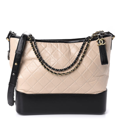 Chanel Aged Calfskin Quilted Large Gabrielle Hobo Beige Black 1 of 10