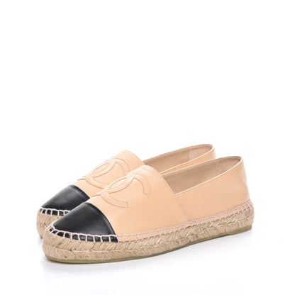 Chanel Lambskin CC Espadrilles 39 Beige Black 3 of 9