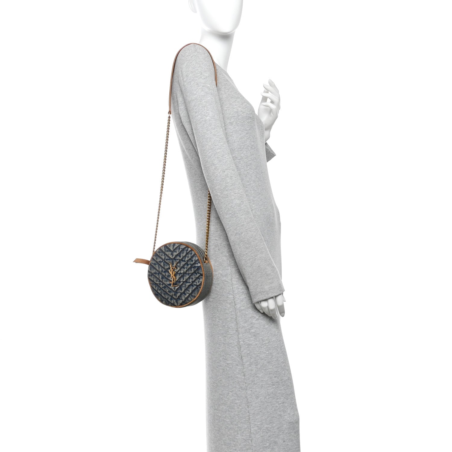 Saint Laurent Denim Quilted Monogram Round Crossbody Bag Rodeo Blue 2 of 10