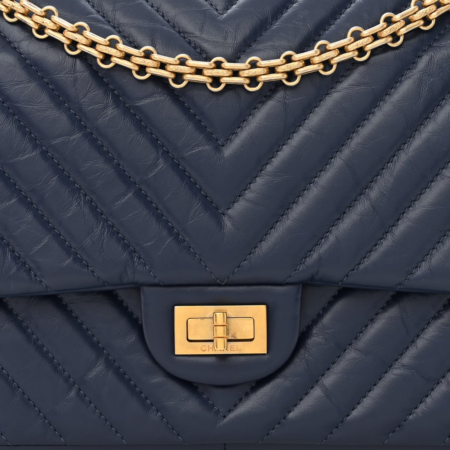 Aged Calfskin Chevron Quilted 2.55 Reissue 226 Flap Navy Blue
