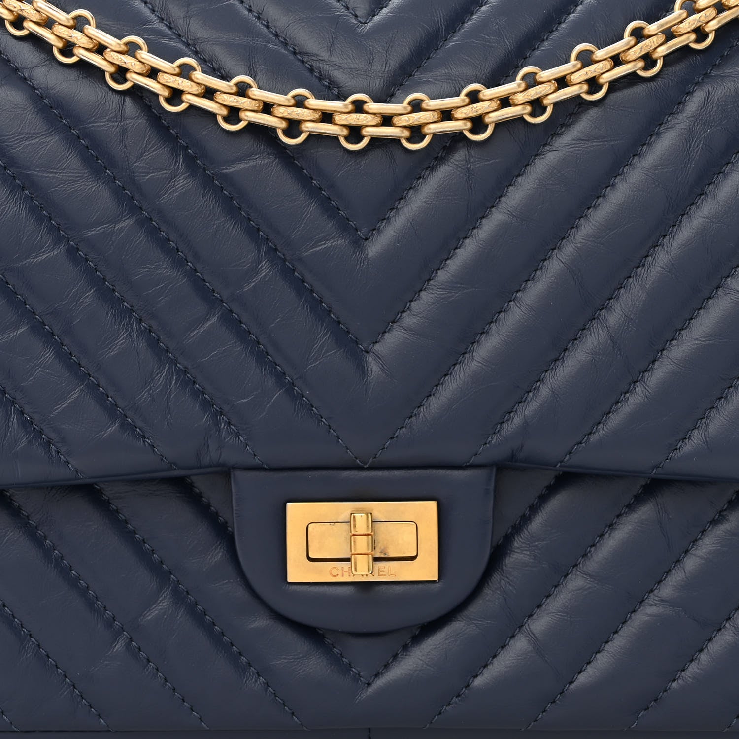 Chanel Aged Calfskin Chevron Quilted 2.55 Reissue 226 Flap Navy Blue 8 of 11