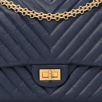 Chanel Aged Calfskin Chevron Quilted 2.55 Reissue 226 Flap Navy Blue 8 of 11