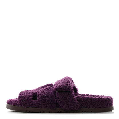 Hermes Woolskin Womens Chypre Sandals 37 Violet Fonce 1 of 9