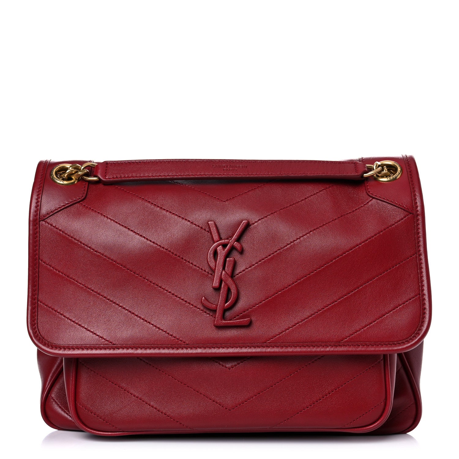 Saint Laurent Lambskin Matelasse Monogram Medium Niki Chain Satchel Red 1 of 11