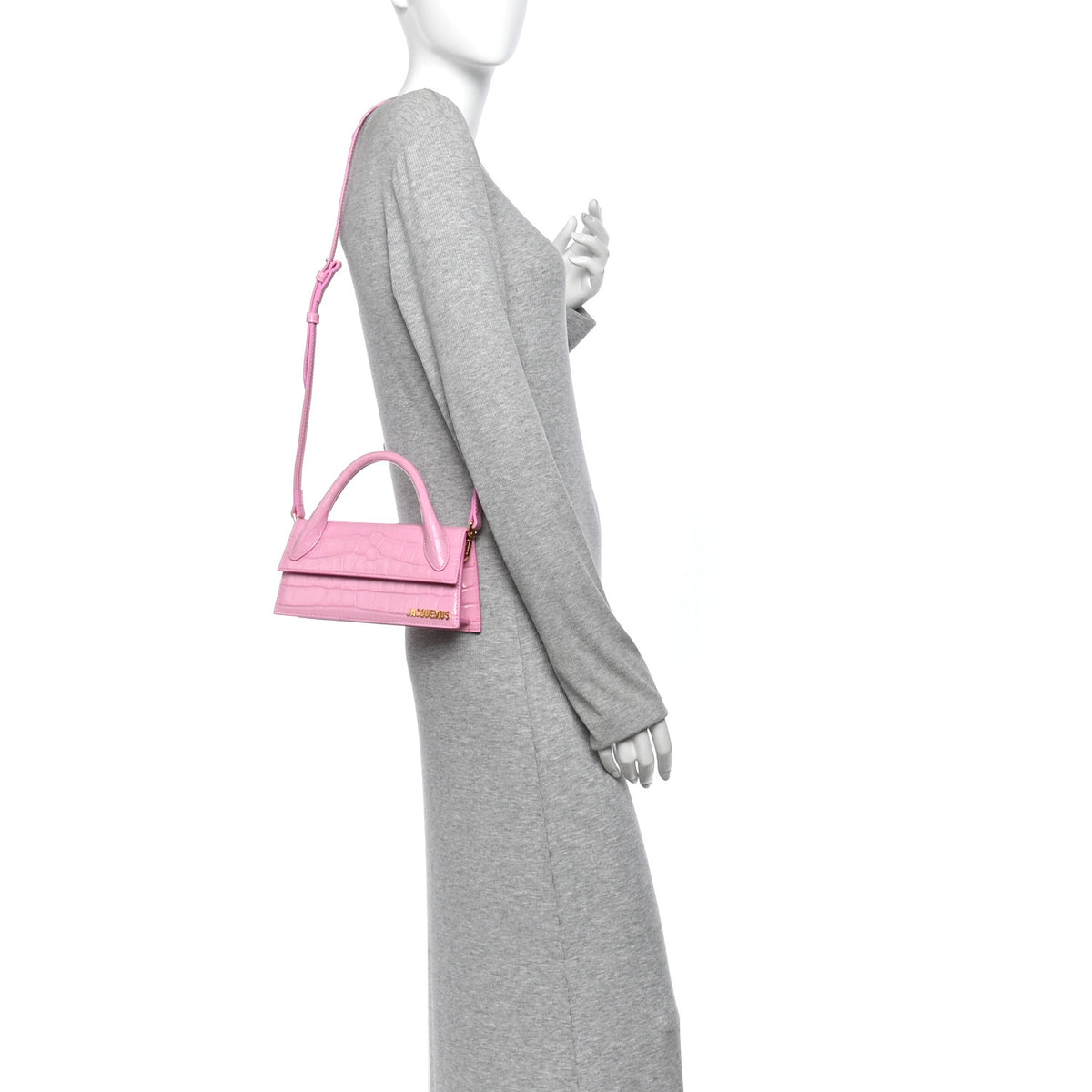 Jacquemus Nubuck Crocodile Embossed Le Chiquito Long Pink 2 of 11
