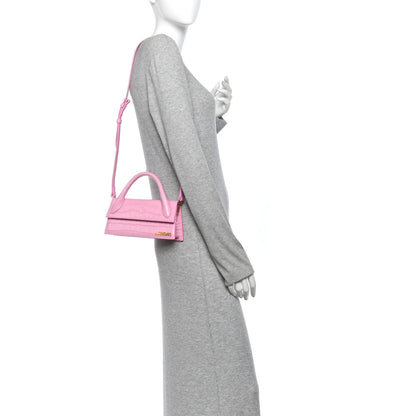 Jacquemus Nubuck Crocodile Embossed Le Chiquito Long Pink 2 of 11