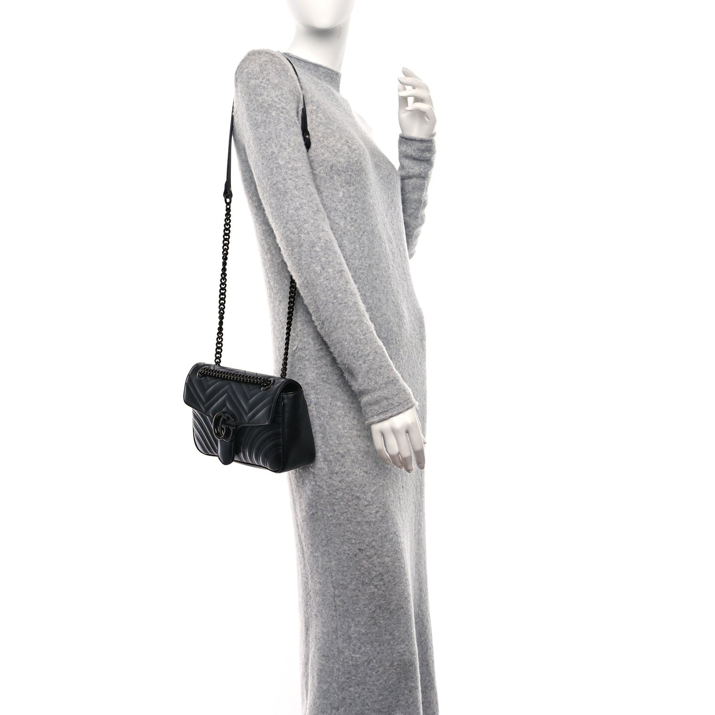 Calfskin Matelasse Monochrome Small GG Marmont Shoulder Bag Black