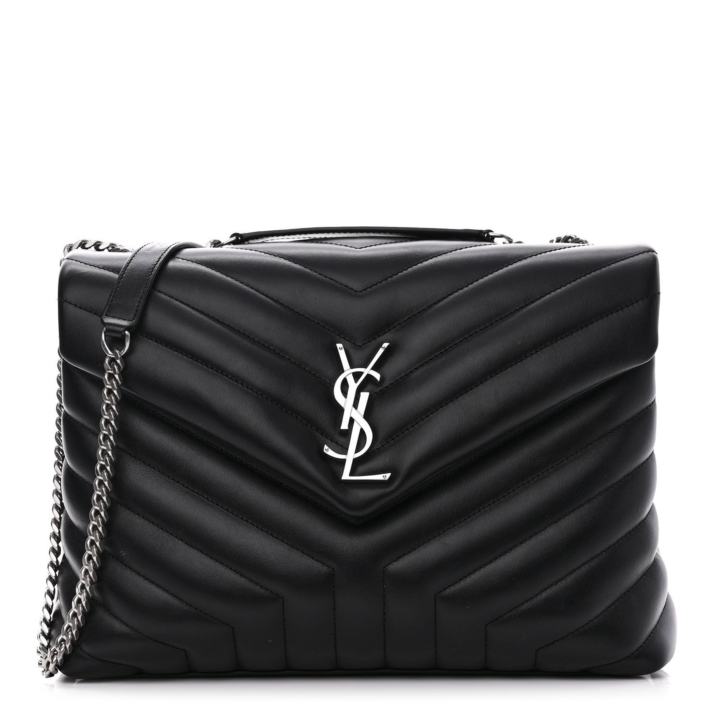 Calfskin Y Quilted Monogram Medium Loulou Chain Satchel Black