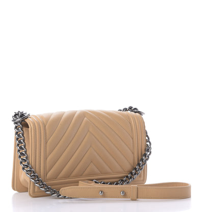 Chanel Calfskin Chevron Medium Boy Flap Beige 3 of 10
