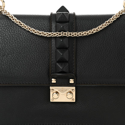 Valentino Garavani Pebbled Calfskin Monochrome Medium Glam Lock Rockstud Flap Black 7 of 9