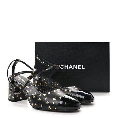 Chanel Printed Lambskin Patent Calfskin CC Slingbacks 41 Black Gold 9 of 9