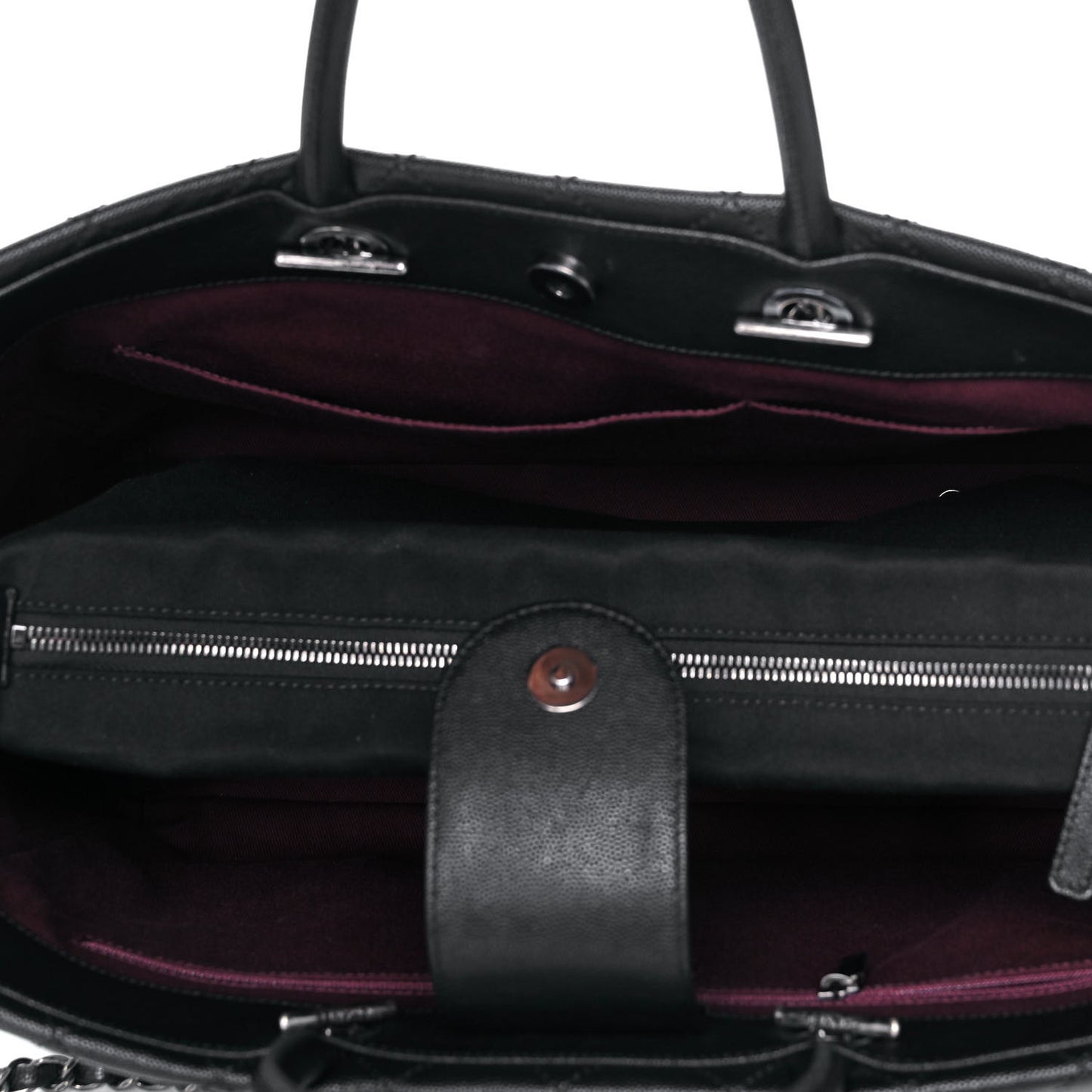 Caviar Quilted Large Coco Handle Shopping Tote Black