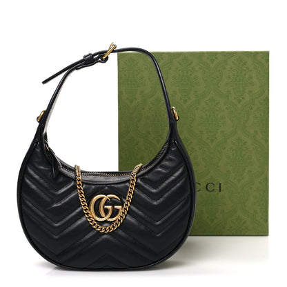 Gucci Calfskin Matelasse Chevron Mini GG Marmont Half Moon Hobo Black 11 of 11