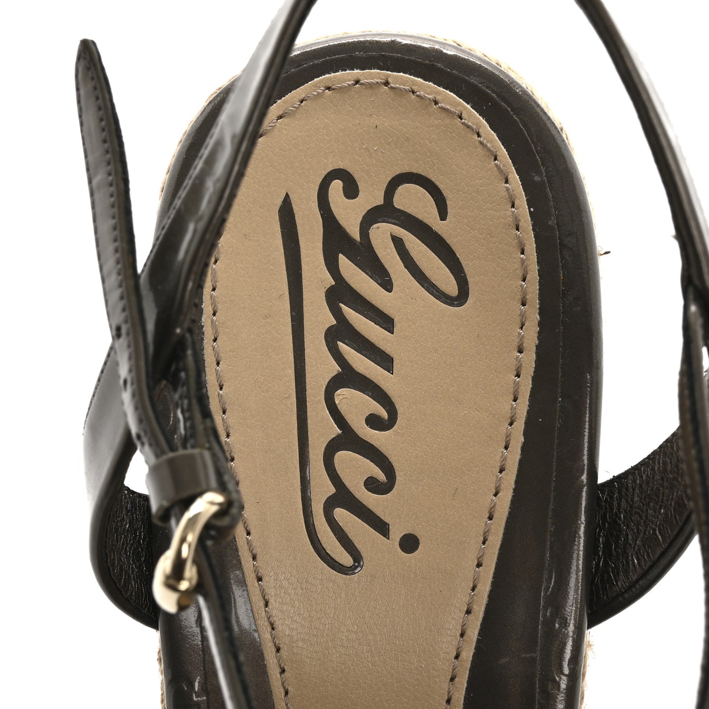 Patent Microguccissima Penelope Espadrille Wedge Sandals 37.5 Acero