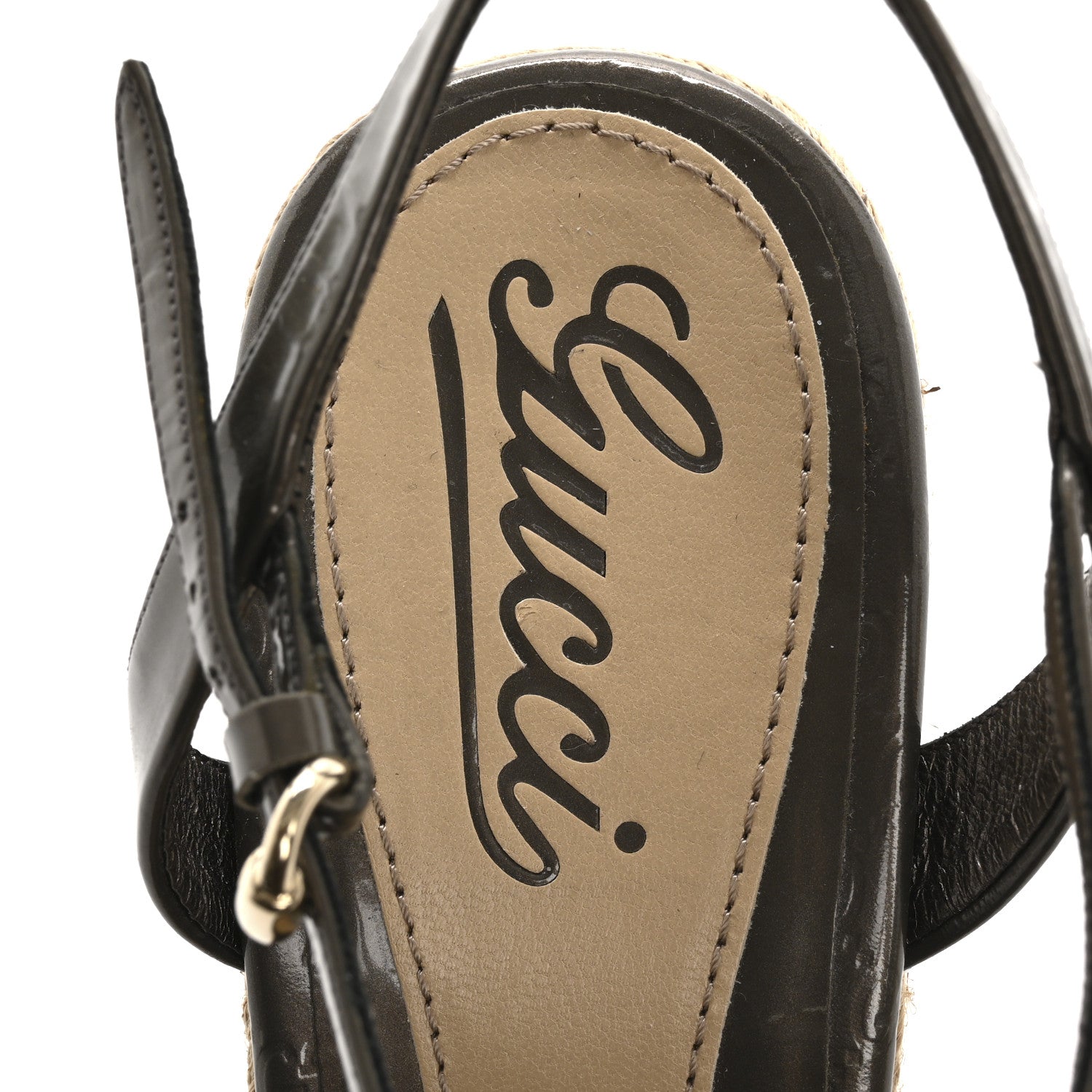 Gucci Patent Microguccissima Penelope Espadrille Wedge Sandals 37.5 Acero 7 of 10