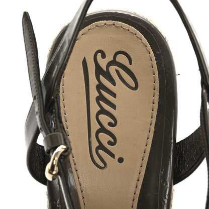 Gucci Patent Microguccissima Penelope Espadrille Wedge Sandals 37.5 Acero 7 of 10