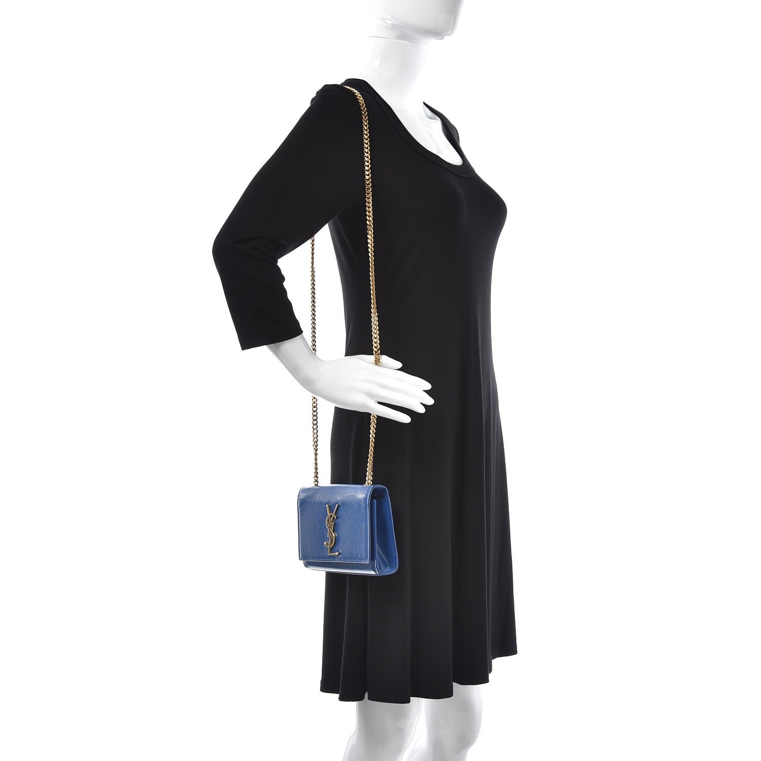 Saint Laurent Grain De Poudre Small Classic Monogram Kate Satchel Royal Blue 2 of 9