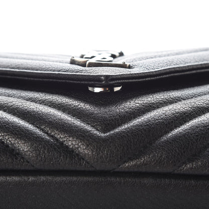 Saint Laurent Sheepskin Matelasse Chevron Monogram Medium College Bag Black 8 of 10
