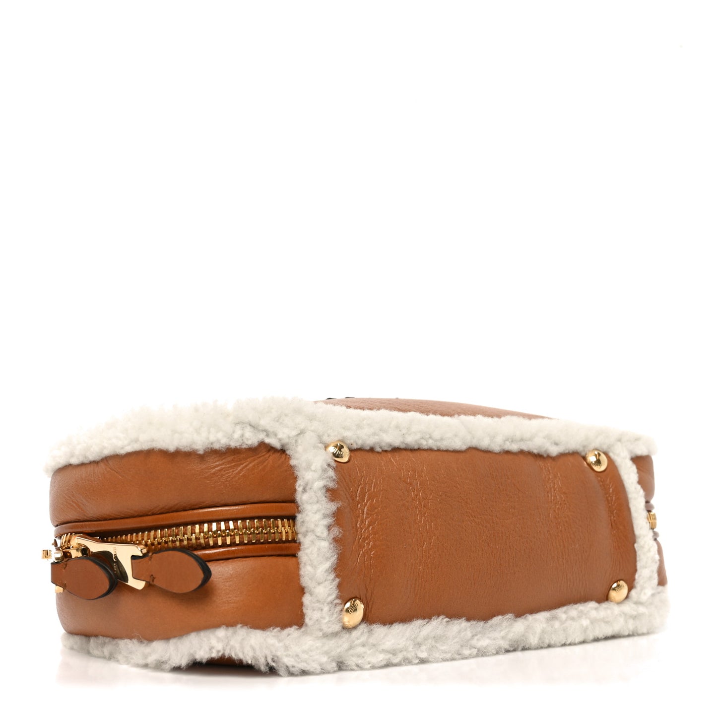 Shearling Calfskin Arcadie Top Handle Bag Cognac