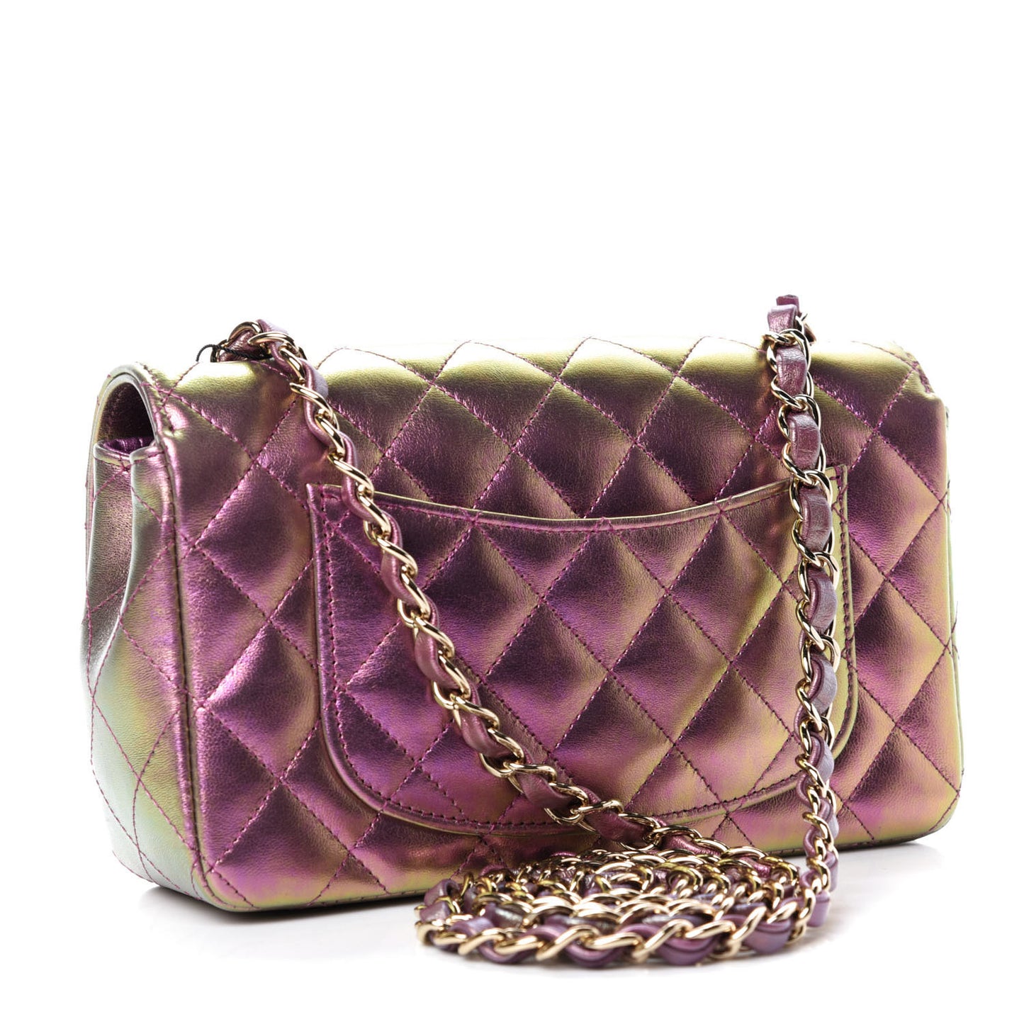 Iridescent Lambskin Quilted Mini Rectangular Flap Purple