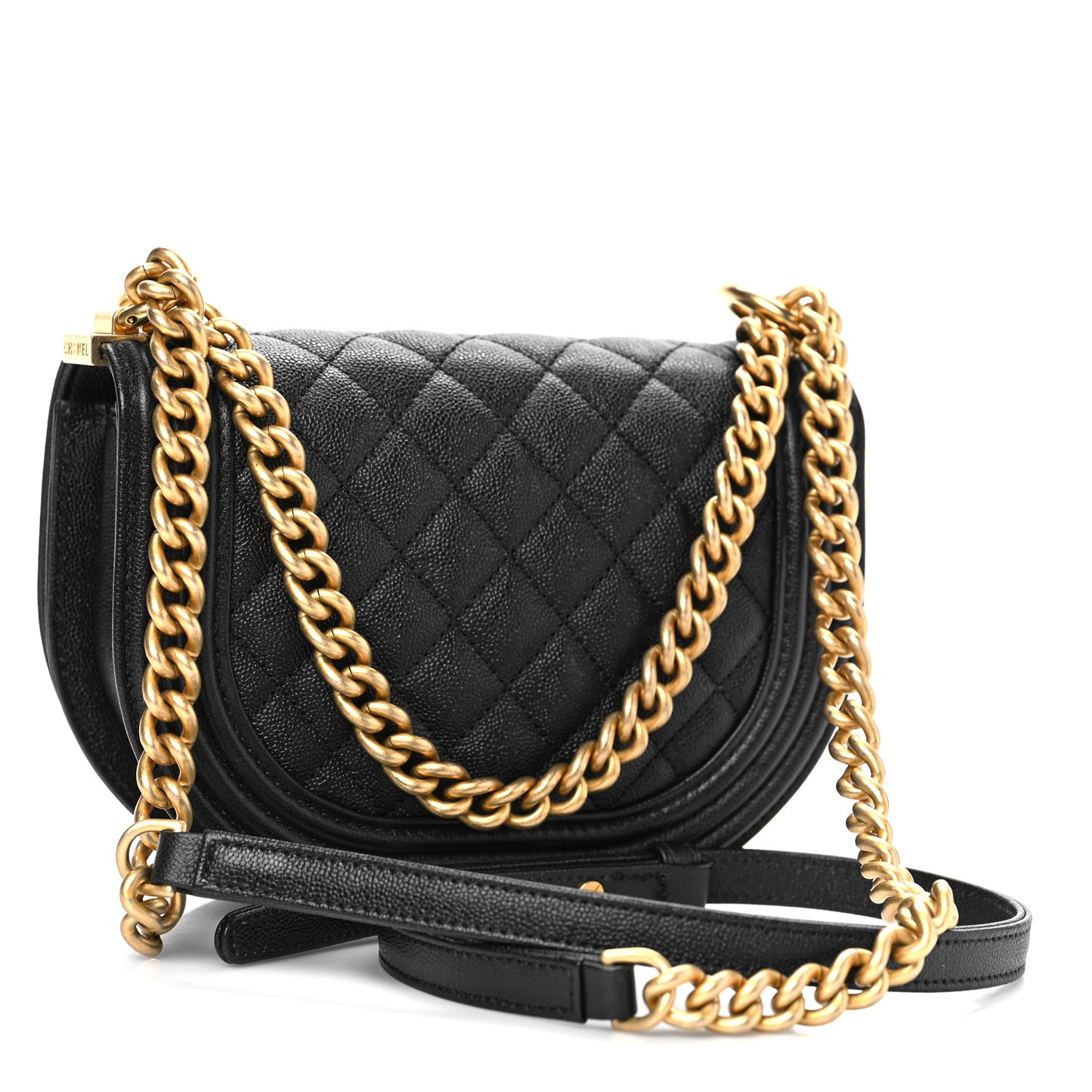 Caviar Quilted Small Boy Messenger Bag Black