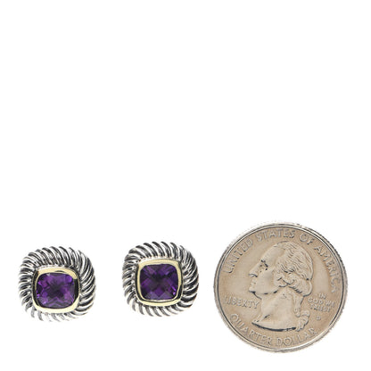 David Yurman Sterling Silver 14K Yellow Gold Amethyst 7mm Albion Earrings 2 of 5
