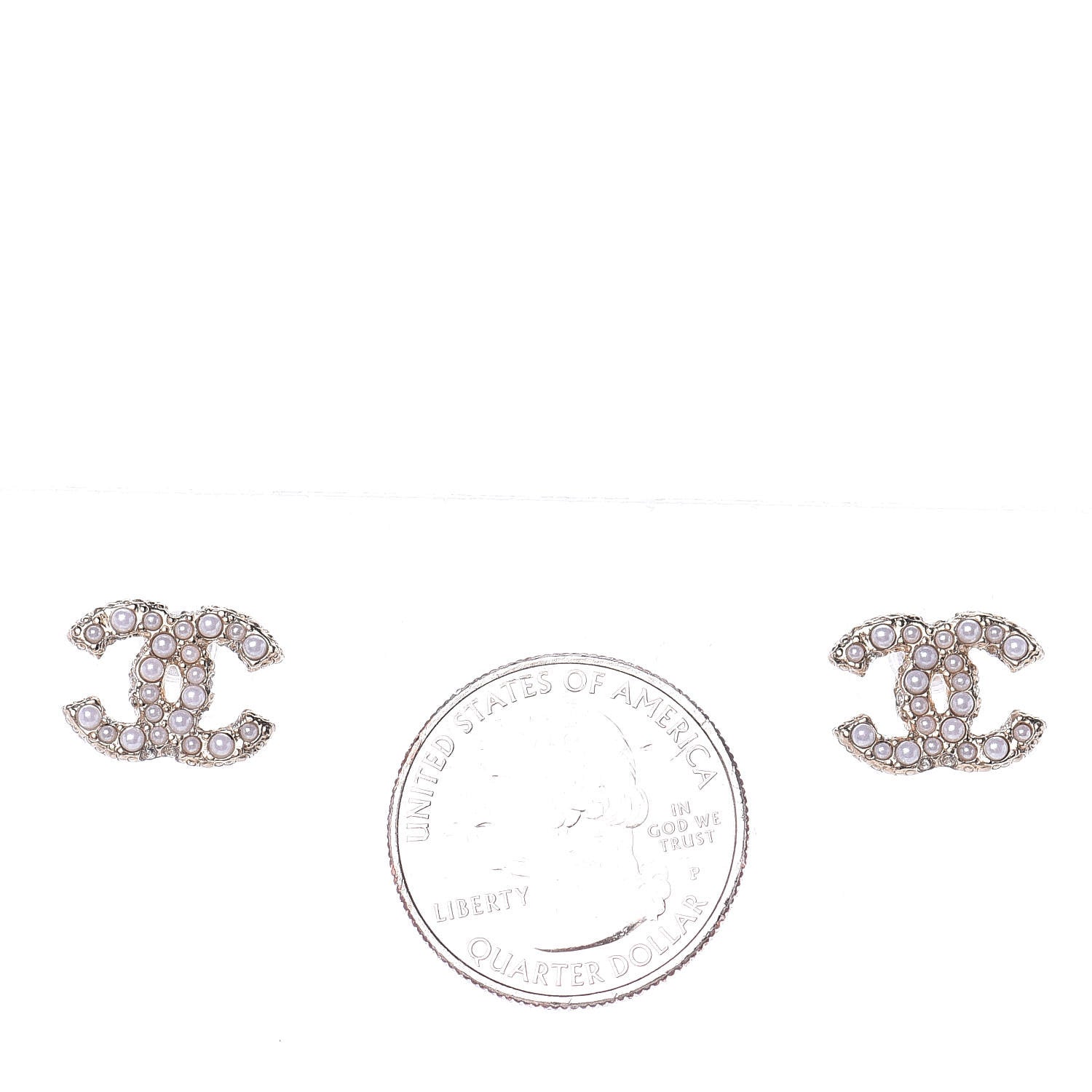 Chanel Metal Graduated Pearl Crystal CC Earrings Light Gold 2 of 4