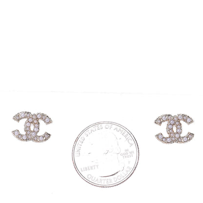 Chanel Metal Graduated Pearl Crystal CC Earrings Light Gold 2 of 4