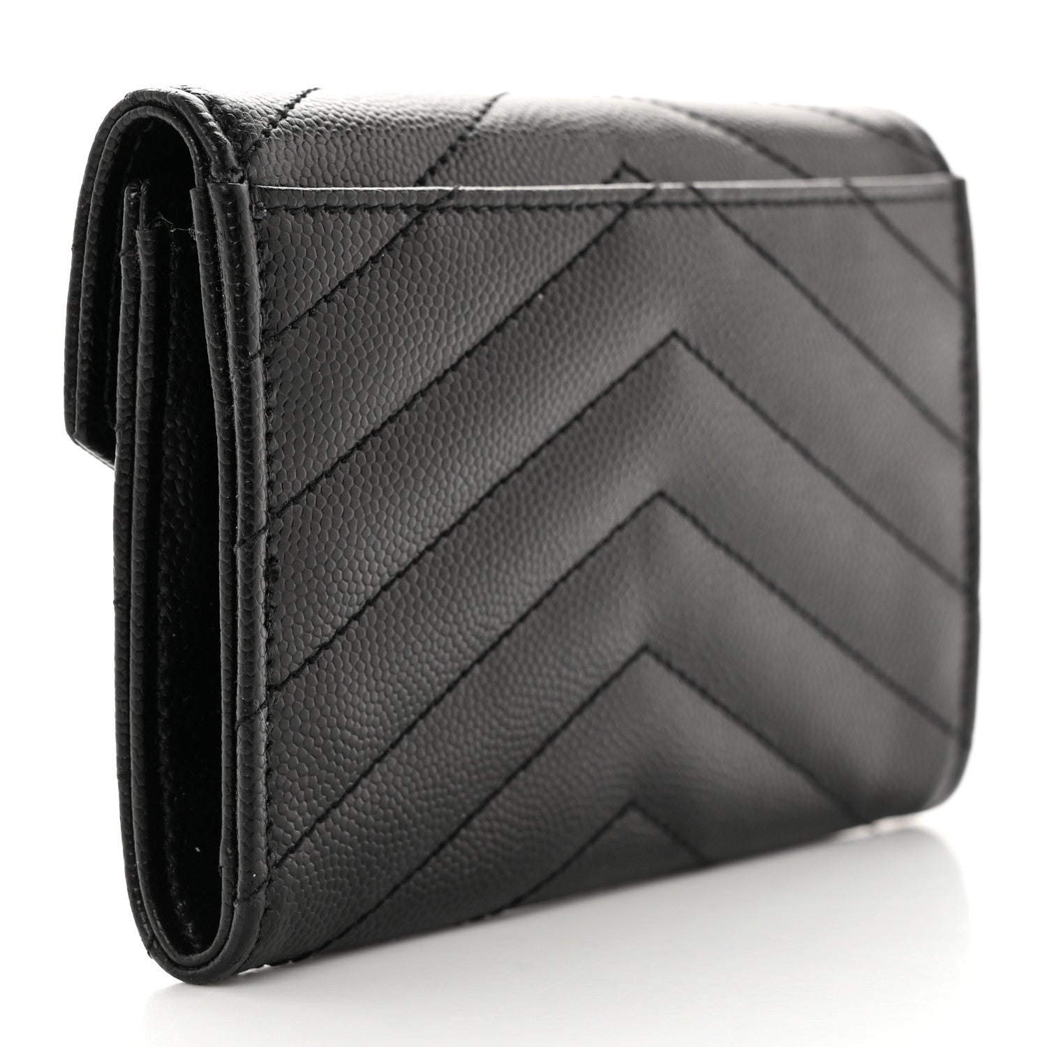 Saint Laurent Grain De Poudre Matelasse Chevron Small Monochrome Monogram Envelope Wallet Black 3 of 7