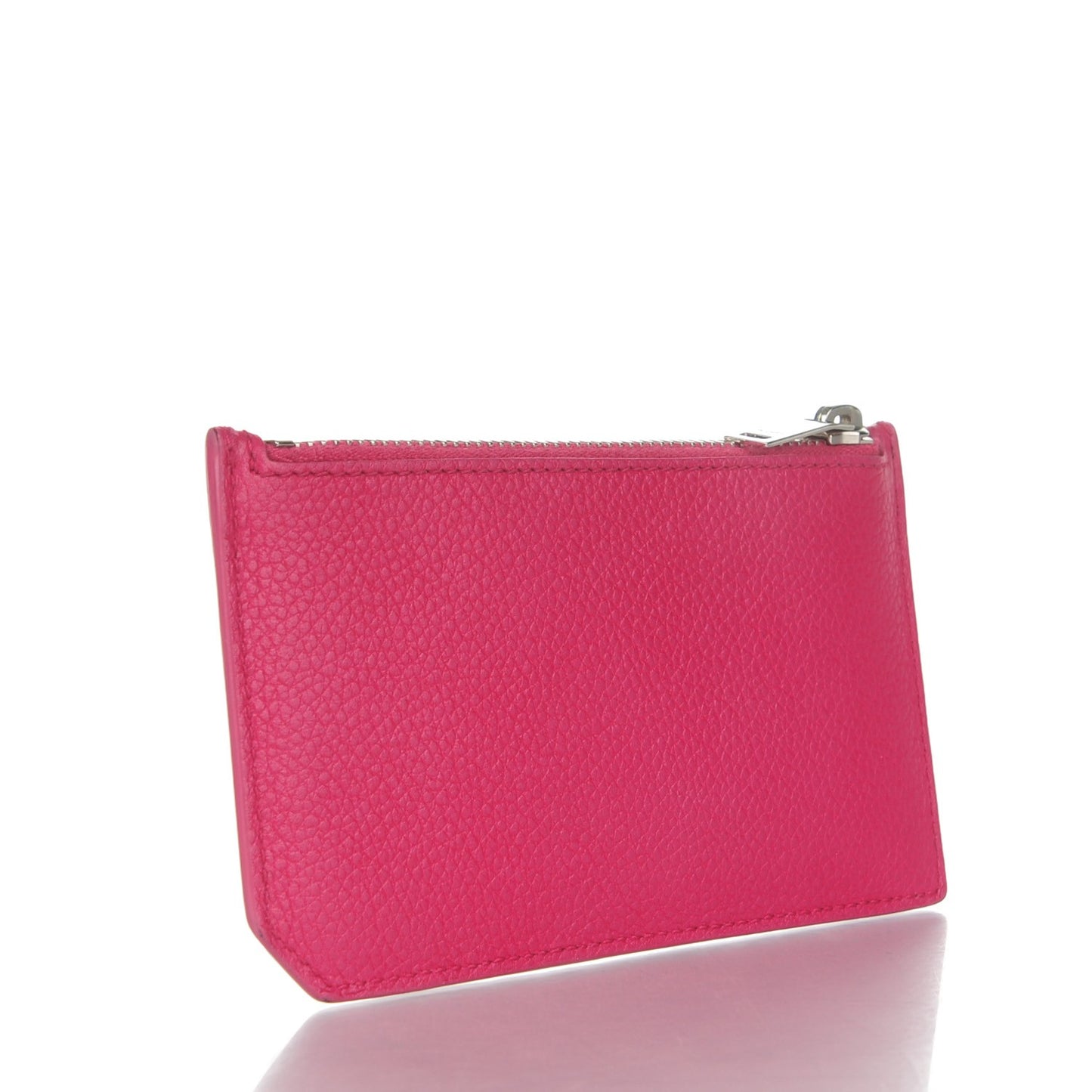 Grained Calfskin 5 Fragments Zip Pouch Card Holder Lipstick Fuchsia