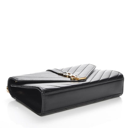 Saint Laurent Lambskin Matelasse Chevron Small Monogram Satchel Black 4 of 7