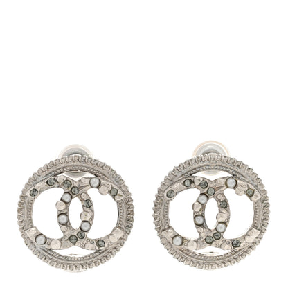 Chanel Pearl Crystal CC Round Earrings Silver 1 of 4