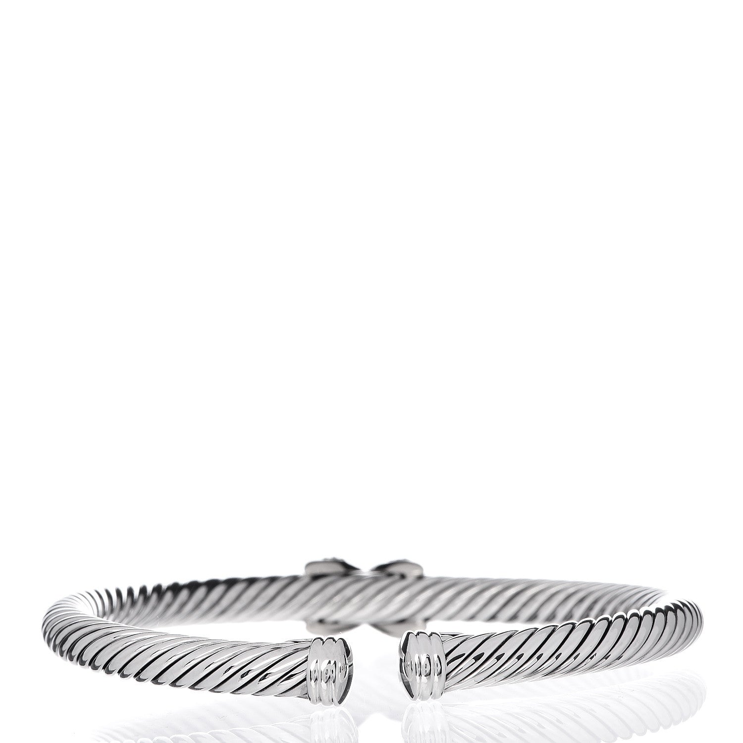 David Yurman Sterling Silver 18K White Gold Diamond Pave 5mm X Cable Bracelet 3 of 4