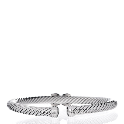 David Yurman Sterling Silver 18K White Gold Diamond Pave 5mm X Cable Bracelet 3 of 4
