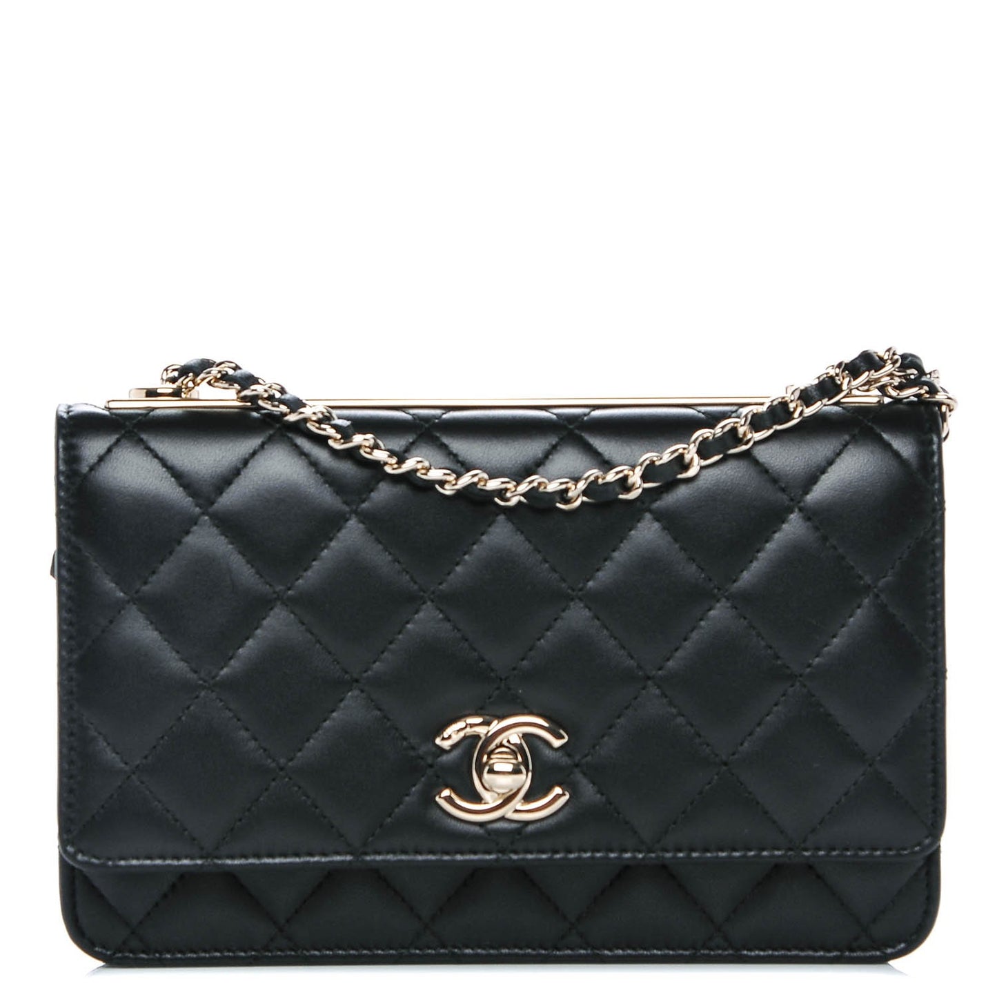 Lambskin Quilted Trendy CC Wallet On Chain WOC Black