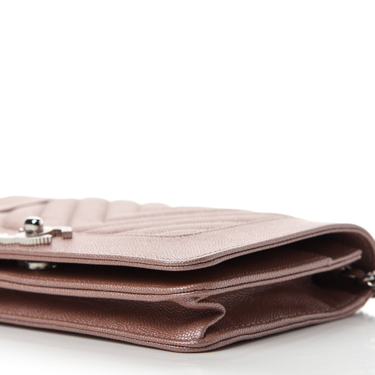 Chanel Metallic Caviar Chevron Quilted Vintage Mademoiselle Wallet On Chain WOC Pink 7 of 12