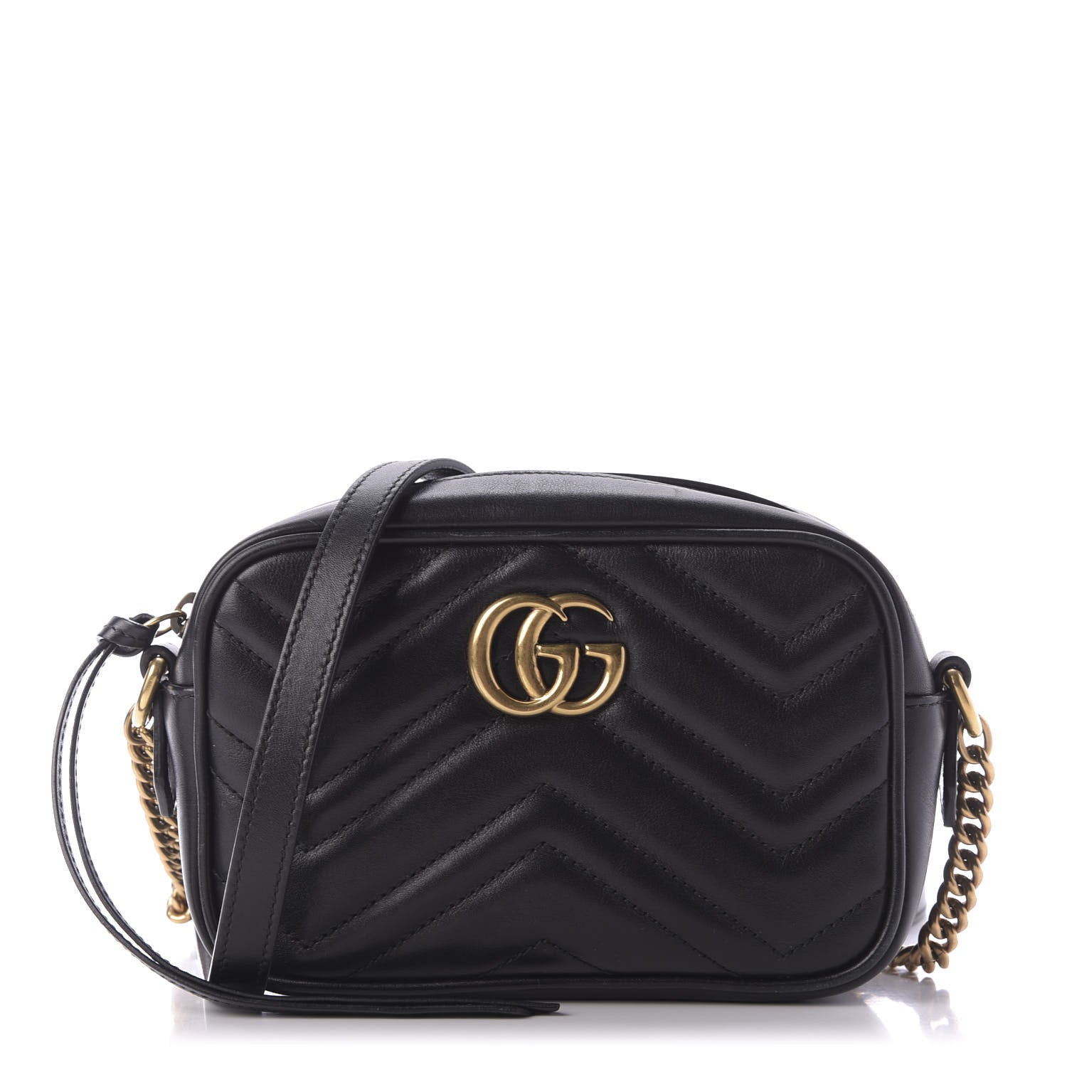 Gucci Calfskin Matelasse Mini GG Marmont Chain Shoulder Bag Black 1 of 10